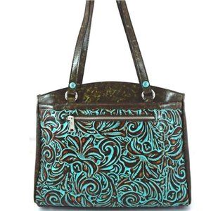 Patricia Nash Turquoise Tooled Poppy Tote Satchel